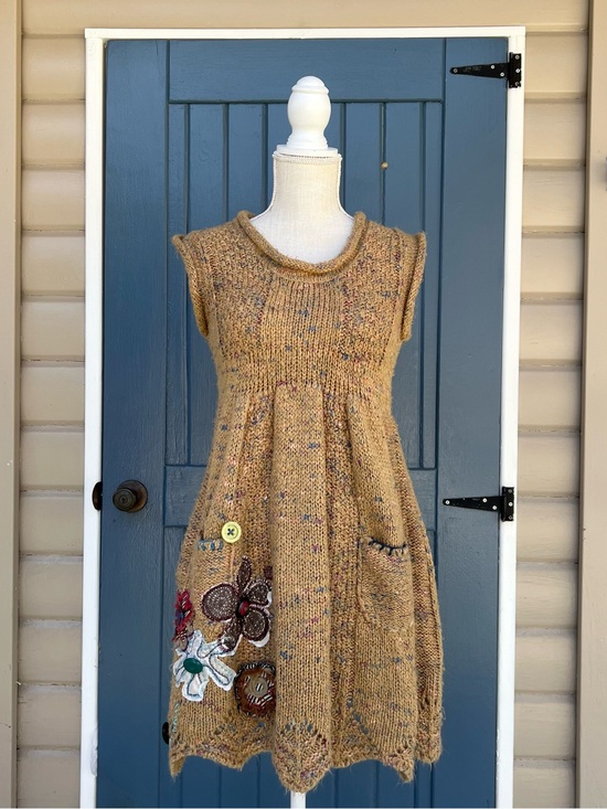 Desigual Dresses & Skirts - Desigual Tan Knit Sweater with Multicolor Yarn Accents Women’s Medium